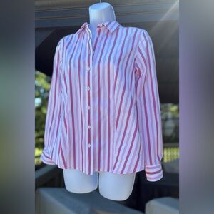 Talbots Pink and White Non-Iron Striped Button-Down Shirt, Size: 6P
